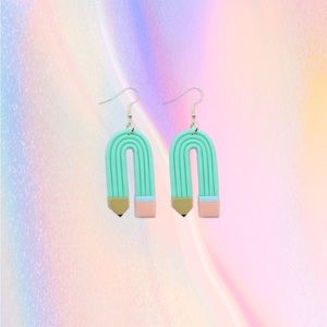 FASHION PENCIL TEAL TEACHER EARRINGS DANGLE CUTE SCHOOL TEACHER GIFT